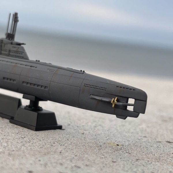 side angle of german model submarine